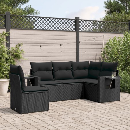 vidaXL Set de muebles de jardín 5 pzas y cojines ratán sintético negro