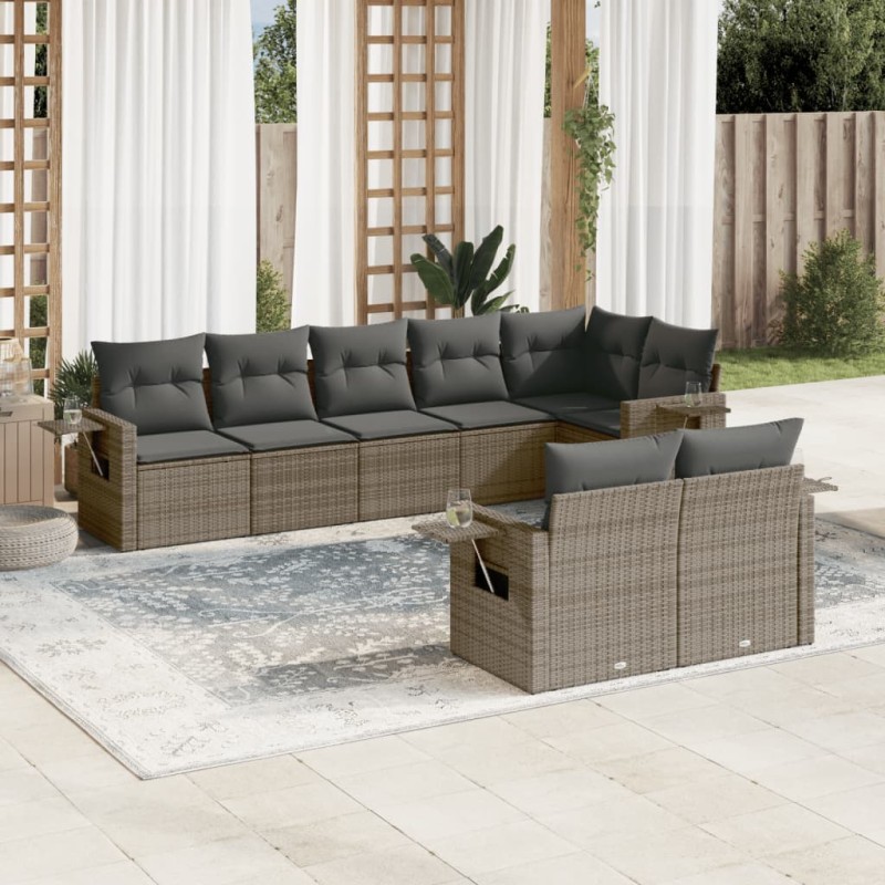 vidaXL Set de sofás de jardín 8 pzas y cojines ratán sintético gris vidaXL Set de sofás de jardín 8 pzas y cojines ratán sintético gris