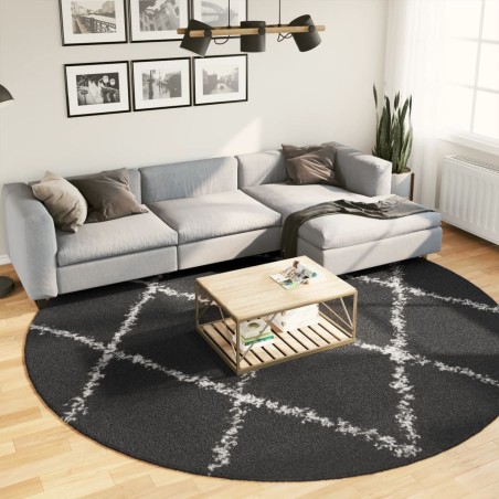 vidaXL Alfombra de pelo largo moderna negro y crema Ø 280 cm