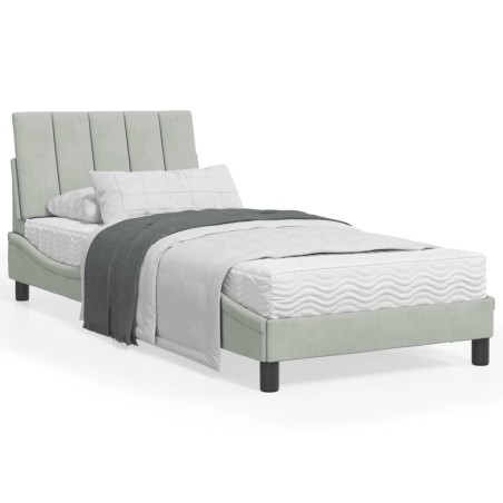 vidaXL Estructura de cama con cabecero terciopelo gris claro 90x190 cm
