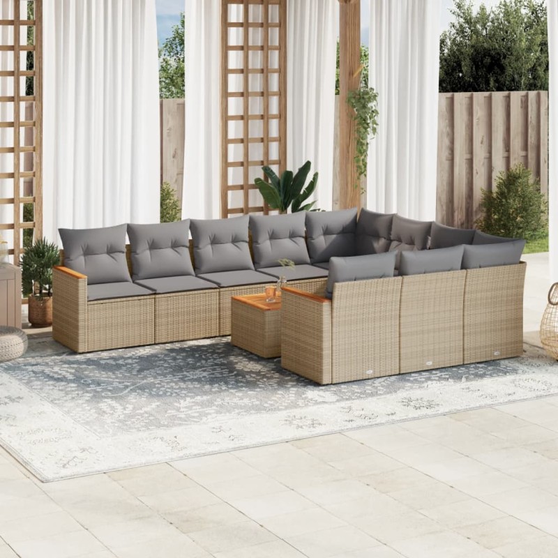vidaXL Set de sofás de jardín 11pzas con cojines ratán sintético beige vidaXL Set de sofás de jardín 11pzas con cojines ratán sintético beige