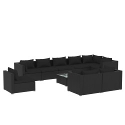 vidaXL Set de muebles de jardín 10 pzs y cojines ratán sintético negro