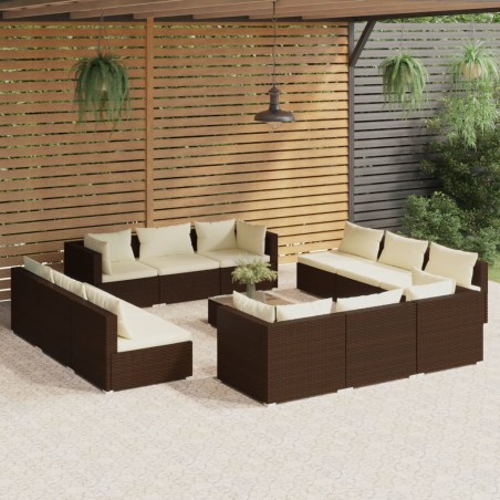 vidaXL Set muebles de jardín 13 pzas y cojines ratán sintético marrón