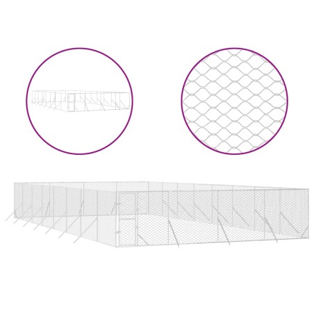 vidaXL Perrera de exterior acero galvanizado plateado 8x16x2 m