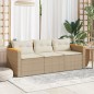 vidaXL Sofá de jardín de 3 plazas con cojines ratán sintético beige