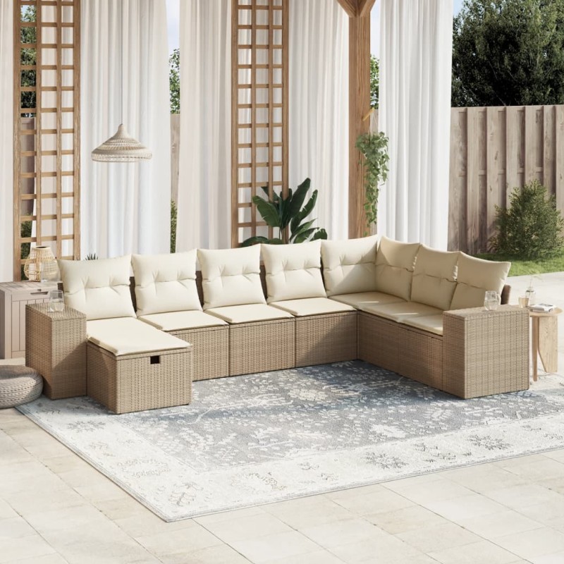 vidaXL Juego de sofás de jardín con cojines beige 8 pzas ratán PE vidaXL Juego de sofás de jardín con cojines beige 8 pzas ratán PE