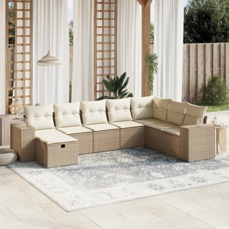 vidaXL Juego de sofás de jardín con cojines beige 8 pzas ratán PE