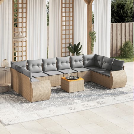 vidaXL Set de sofás de jardín 11pzas con cojines ratán sintético beige