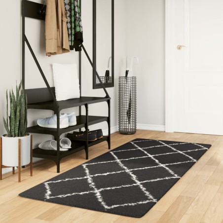 vidaXL Alfombra de pelo largo moderna negro y crema 80x200 cm