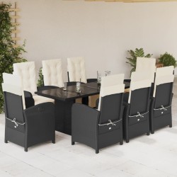 vidaXL Set de comedor de jardín 9 pzas y cojines ratán sintético negro