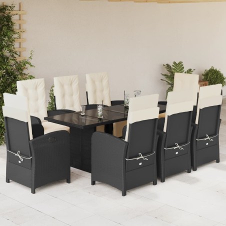 vidaXL Set de comedor de jardín 9 pzas y cojines ratán sintético negro