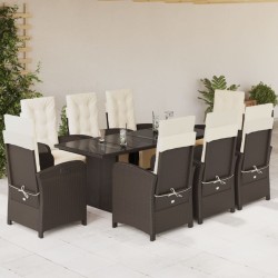 vidaXL Set comedor para jardín 9 pzas y cojines ratán sintético marrón