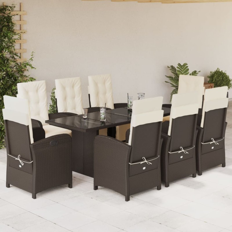vidaXL Set comedor para jardín 9 pzas y cojines ratán sintético marrón vidaXL Set comedor para jardín 9 pzas y cojines ratán sintético marrón