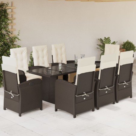 vidaXL Set comedor para jardín 9 pzas y cojines ratán sintético marrón
