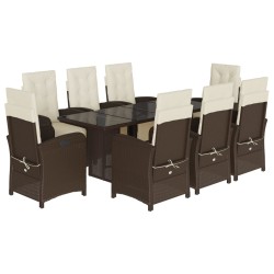 vidaXL Set comedor para jardín 9 pzas y cojines ratán sintético marrón
