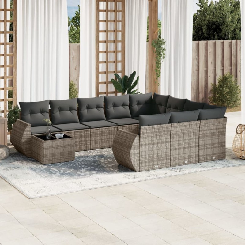 vidaXL Set de sofás de jardín 11 pzas y cojines ratán sintético gris vidaXL Set de sofás de jardín 11 pzas y cojines ratán sintético gris