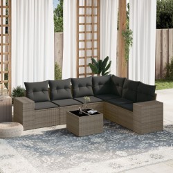vidaXL Set de sofás de jardín 7 piezas con cojines ratán PE gris