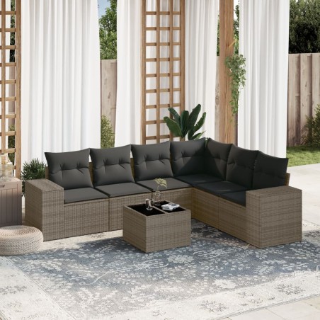 vidaXL Set de sofás de jardín 7 piezas con cojines ratán PE gris