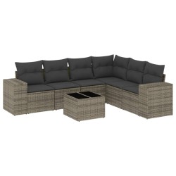 vidaXL Set de sofás de jardín 7 piezas con cojines ratán PE gris