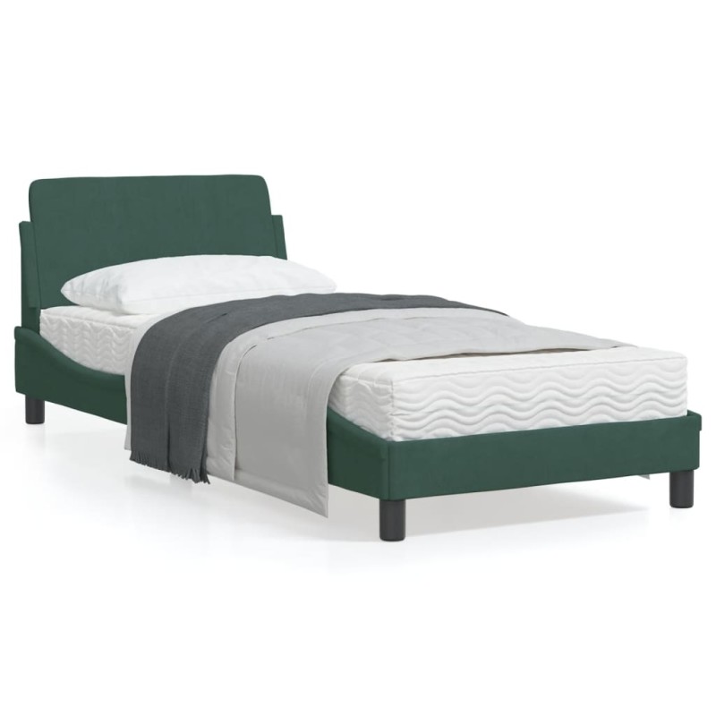 vidaXL Estructura cama con cabecero terciopelo verde oscuro 90x200 cm vidaXL Estructura cama con cabecero terciopelo verde oscuro 90x200 cm