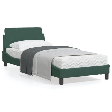 vidaXL Estructura cama con cabecero terciopelo verde oscuro 90x200 cm