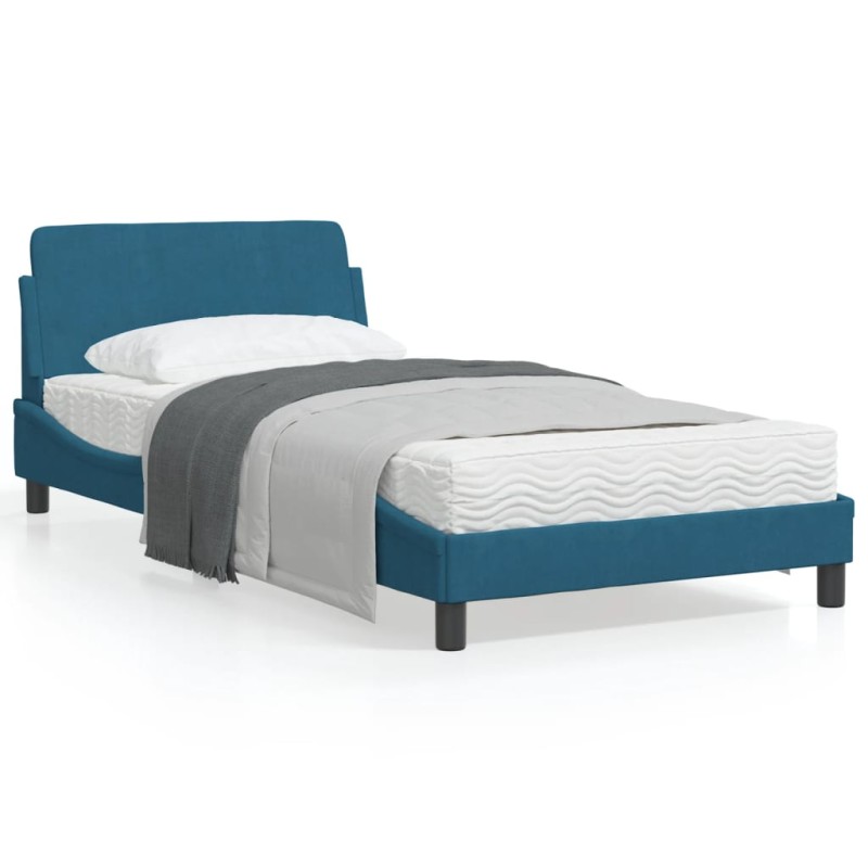 vidaXL Estructura de cama con cabecero terciopelo azul 100x200 cm vidaXL Estructura de cama con cabecero terciopelo azul 100x200 cm