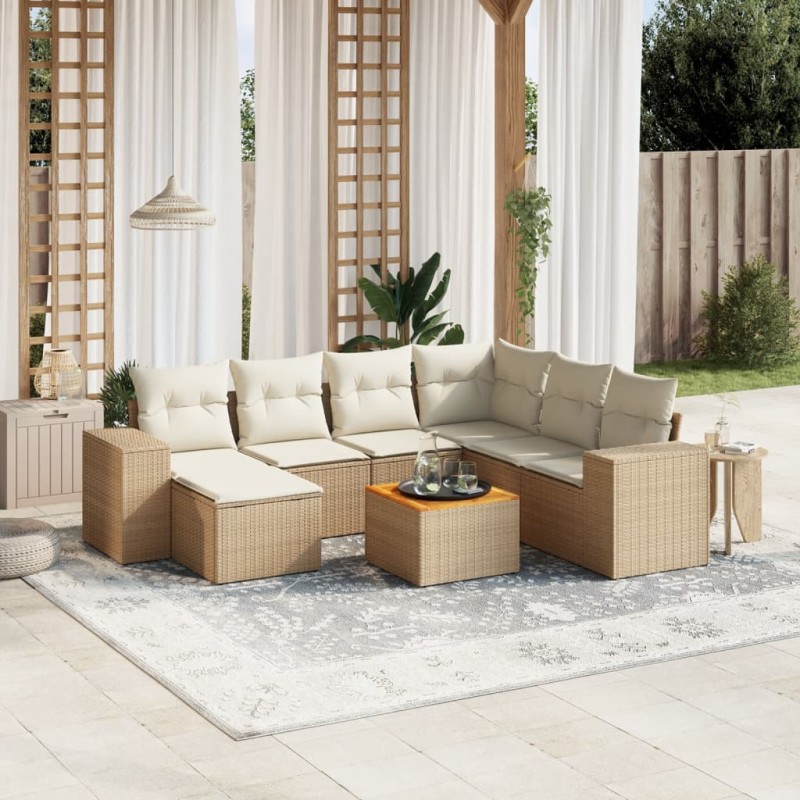 vidaXL Juego de sofás de jardín con cojines beige 8 pzas ratán PE vidaXL Juego de sofás de jardín con cojines beige 8 pzas ratán PE