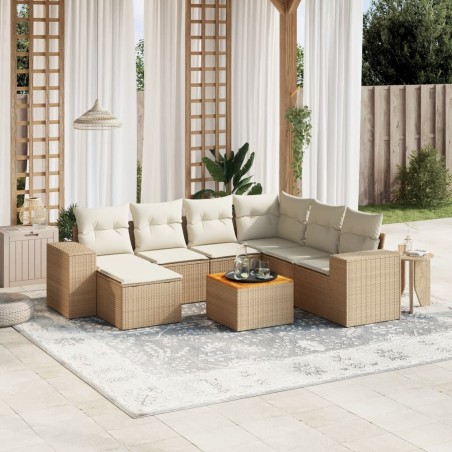 vidaXL Juego de sofás de jardín con cojines beige 8 pzas ratán PE