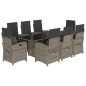 vidaXL Set comedor jardín 9 pzas y cojines ratán sintético gris