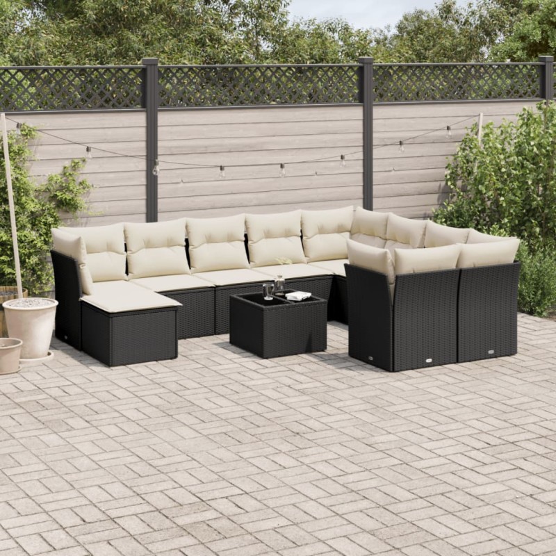 vidaXL Set de sofás de jardín 11 pzas y cojines ratán sintético negro vidaXL Set de sofás de jardín 11 pzas y cojines ratán sintético negro