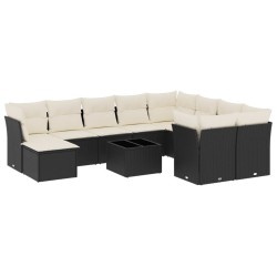 vidaXL Set de sofás de jardín 11 pzas y cojines ratán sintético negro