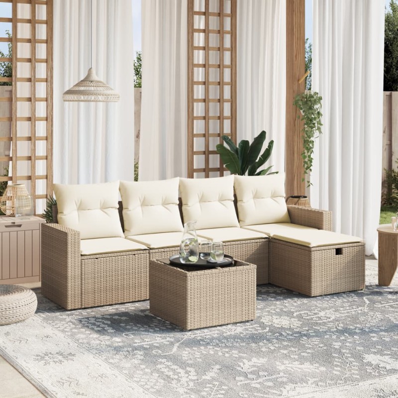 vidaXL Juego de sofás jardín con cojines 6 pzas ratán sintético beige vidaXL Juego de sofás jardín con cojines 6 pzas ratán sintético beige