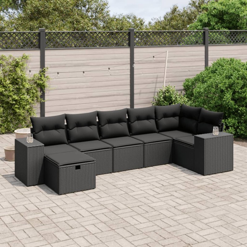 vidaXL Set de comedor de jardín 7 pzas y cojines ratán sintético negro vidaXL Set de comedor de jardín 7 pzas y cojines ratán sintético negro