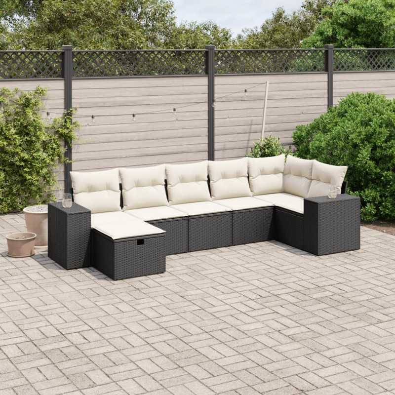 vidaXL Set de comedor de jardín 7 pzas y cojines ratán sintético negro vidaXL Set de comedor de jardín 7 pzas y cojines ratán sintético negro