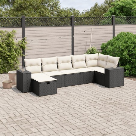 vidaXL Set de comedor de jardín 7 pzas y cojines ratán sintético negro