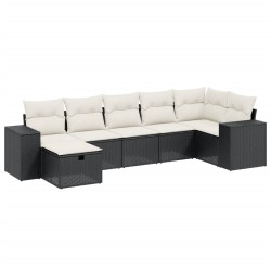 vidaXL Set de comedor de jardín 7 pzas y cojines ratán sintético negro