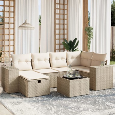 vidaXL Set sofás de jardín 7 piezas y cojines ratán sintético beige