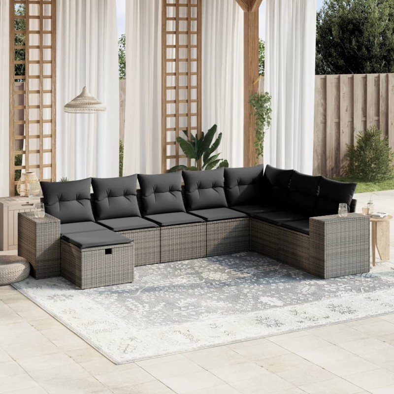 vidaXL Set de sofás de jardín 8 pzas y cojines ratán sintético gris vidaXL Set de sofás de jardín 8 pzas y cojines ratán sintético gris