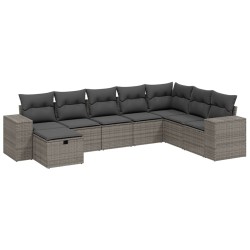 vidaXL Set de sofás de jardín 8 pzas y cojines ratán sintético gris