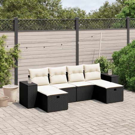 vidaXL Set de sofás de jardín 6 piezas y cojines ratán sintético negro