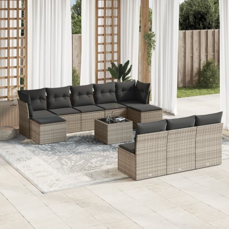 vidaXL Set de sofás de jardín 11 pzas y cojines ratán sintético gris