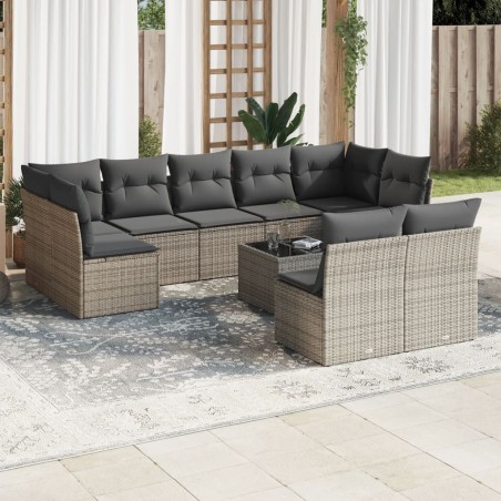vidaXL Set de sofás de jardín 10 pzas con cojines ratán sintético gris