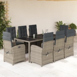 vidaXL Set comedor jardín 9 pzas y cojines ratán sintético gris