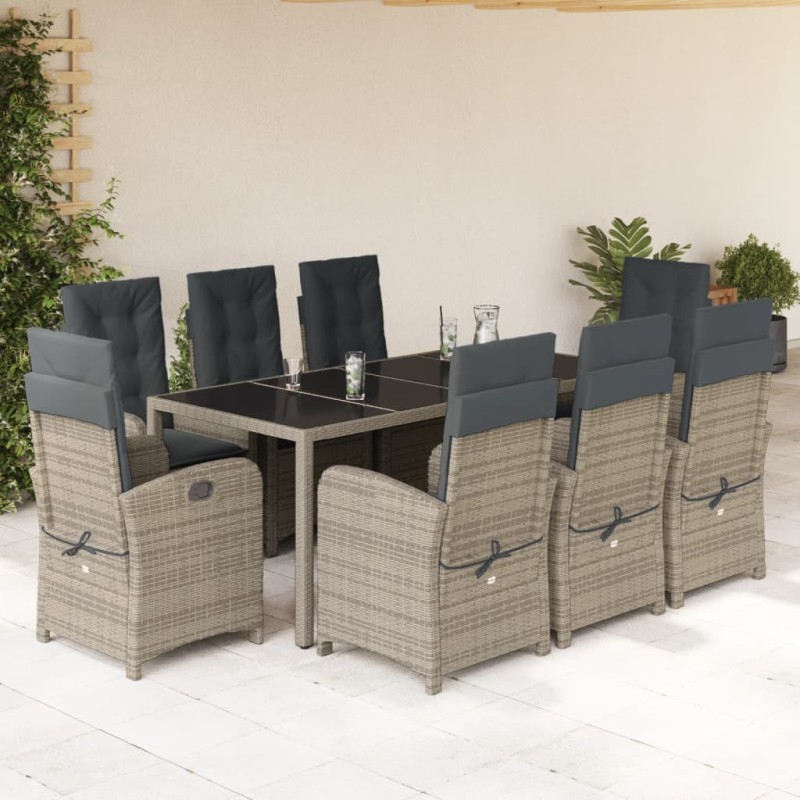 vidaXL Set comedor jardín 9 pzas y cojines ratán sintético gris vidaXL Set comedor jardín 9 pzas y cojines ratán sintético gris