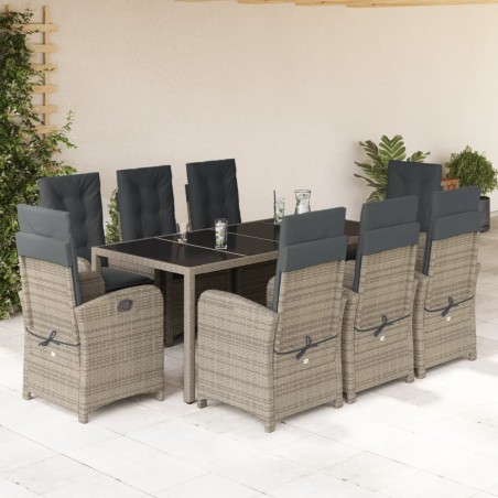vidaXL Set comedor jardín 9 pzas y cojines ratán sintético gris