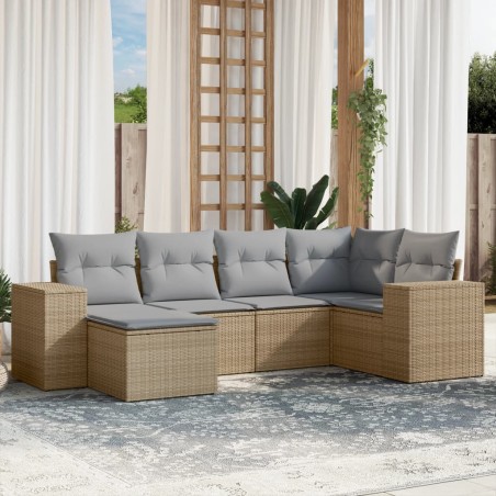 vidaXL Juego de sofás jardín con cojines 6 pzas ratán sintético beige