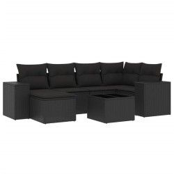 vidaXL Set de comedor de jardín 7 pzas y cojines ratán sintético negro