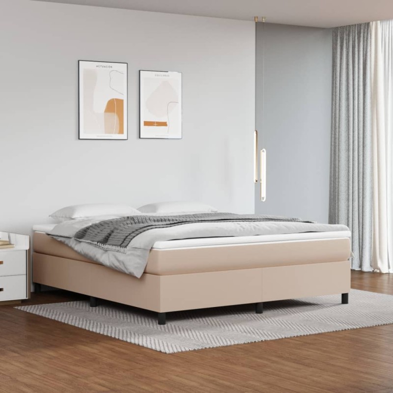vidaXL Cama box spring con colchón cuero sintético capuchino 180x200cm vidaXL Cama box spring con colchón cuero sintético capuchino 180x200cm