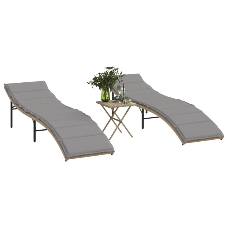 vidaXL Tumbonas con mesita 2 unidades ratán sintético beige vidaXL Tumbonas con mesita 2 unidades ratán sintético beige