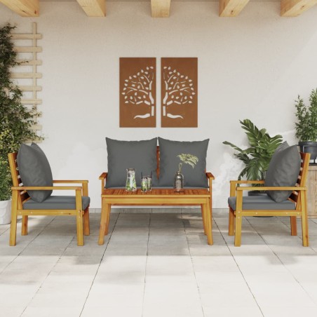 vidaXL Set de muebles de jardín 4 pzs y cojines madera maciza acacia